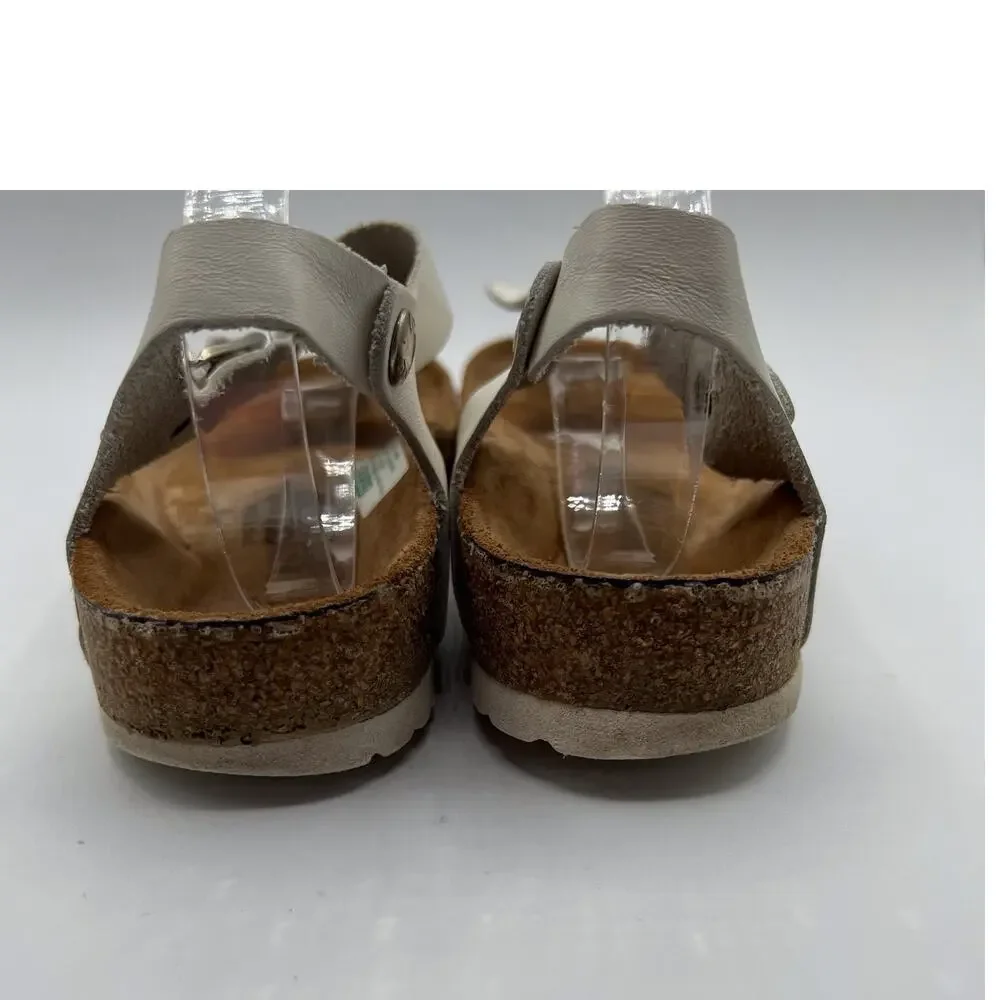 Naot Leather Thong Flat Sandals White Brown Buckles Womens Size 37 US 6 Boho